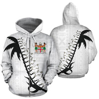 Fiji Cibi War Dance Zip up Hoodie White - Polynesian Pride