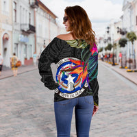 Northern Mariana Islands Shoulder Sweater - Saipan Hibiscus Polynesian Pattern - Polynesian Pride