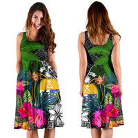 Nauru Midi Dress - Turtle Plumeria Banana Leaf Crest - Polynesian Pride