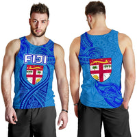 Combo Men Tank Top and Men Short Blue Fiji Rugby Polynesian Waves Style - Polynesian Pride
