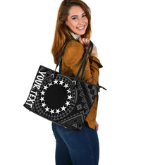 Cook Island Personalised Large Leather Tote Bag - Seal With Polynesian Tattoo Style ( Black) - Polynesian Pride