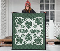 Hawaiian Kalo Coconut Pattern Premium Quilt - Green - Argu Style - AH - Polynesian Pride