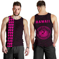 Hawaii Kakau Polynesian Coat Of Arms Men's Tank Top - Pink Pink - Polynesian Pride