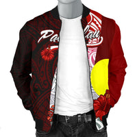 Palau Polynesian Men's Bomber Jacket - Coat Of Arm With Hibiscus - Polynesian Pride