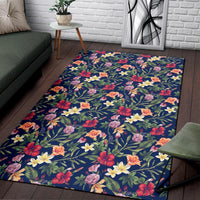 Tropical Hibiscus Red And Plumeria White Rug - Polynesian Pride