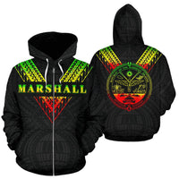 Marshall Islands All Over Zip up Hoodie Reggae Color Sailor Style Unisex Black - Polynesian Pride