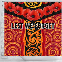 Anzac Lest We Forget Poppy Shower Curtain New Zealand Maori Silver Fern - Australia Aboriginal - Polynesian Pride