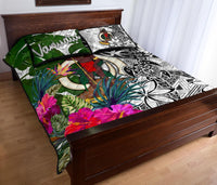 Vanuatu Quilt Bed Set White - Turtle Plumeria Banana Leaf - Polynesian Pride