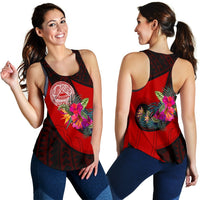 American Samoa Women's Racerback Tank - Polynesian Hook And Hibiscus (Red) - Polynesian Pride