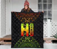 Hawaii Polynesian Quilt - Hawaii Map Reggae Color Version - Polynesian Pride