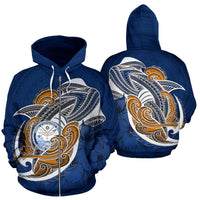 Marshall Islands All Over Zip up Hoodie Shark Coat of Arms - Polynesian Pride