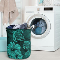 Hibiscus Turtles Hawaii Laundry Basket Turquoise AH - Polynesian Pride