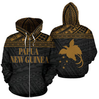Papua New Guinea Polynesian All Over Zip up Hoodie Gold Horizontal Unisex Black - Polynesian Pride