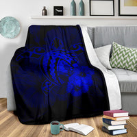 Hawaii Hibiscus Premium Blanket - Harold Turtle - Blue - Polynesian Pride