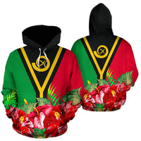 Vanuatu Polynesian Hoodie Flag Hibiscus Unisex Black - Polynesian Pride