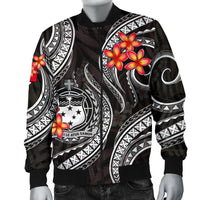 Samoa Polynesian Men Bomber Jacket - White Plumeria - Polynesian Pride