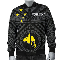 Papua New Guinea Personalised Men's Bomber Jacket - Flag With Polynesian Patterns (Black) - Polynesian Pride