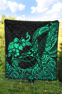 Polynesian Hawaii Premium Quilt - Polynesian Turquoise Humpback Whale - Polynesian Pride