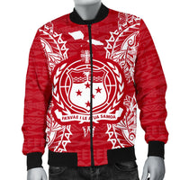 Samoa Polynesian Men's Bomber Jacket Map Red White - Polynesian Pride
