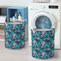 Hawaii Tropical Monstera Leaf Blue Hawaii Laundry Basket AH - Polynesian Pride