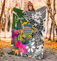 Tuvalu Custom Personalised Premium Blanket White - Turtle Plumeria Banana Leaf - Polynesian Pride