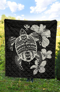 Hawaiian Kanaka Hibiscus Plumeria Mix Polynesian Turtle Premium Quilt Gray AH - Polynesian Pride