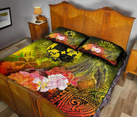 Tonga Custom Personalised Quilt Bed Set - Humpback Whale with Tropical Flowers (Yellow) - Polynesian Pride