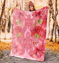 Hawaii Turtle Hibiscus Premium Blanket - Pink Style - Polynesian Pride