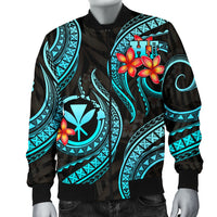 Polynesian Hawaii Men Bomber Jacket - Turquoise Plumeria - Polynesian Pride