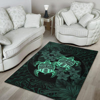 hawaii Rug - Turtle Strong Pattern Hibiscus Plumeria Turquoise AH - Polynesian Pride