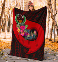Pohnpei Premium Blanket - Polynesian Hook And Hibiscus (Red) - Polynesian Pride