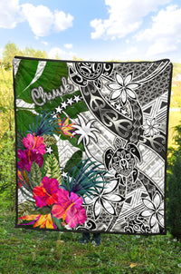 Chuuk Premium Quilt White - Turtle Plumeria Banana Leaf - Polynesian Pride