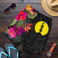 New Caledonia All Over Print Men's Shorts - Polynesian Hibiscus Pattern Black - Polynesian Pride