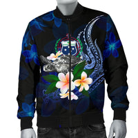 Samoa Polynesian Men's Bomber Jacket - Turtle With Plumeria Flowers - Polynesian Pride