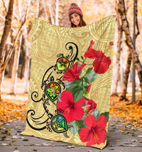 Hawaiian Marble Turtles Hibiscus Premium Blanket - Polynesian Pride