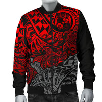 Tonga Polynesian Bomber Jacket (Men) - Red Turtle Flowing - Polynesian Pride