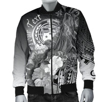 Custom Personalised Samoa Men's Bomber Jacket- Humpback Whale with Tropical Flowers (White) - Polynesian Pride