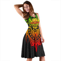 Samoa Polynesian Midi Dress - Tattoo Pattern With Seal - Polynesian Pride