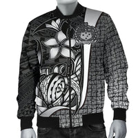 Samoa Polynesian Men's Bomber Jackets White - Turtle With Hook - Polynesian Pride