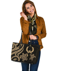Pohnpei Micronesian Large Leather Tote Bag - Gold Tentacle Turtle - Polynesian Pride