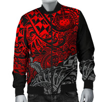 Samoa Polynesian Bomber Jacket (Men) - Red Turtle Flowing - Polynesian Pride