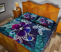Hawaii Quilt Bed Set - Hawaii Turtle Flowers And Palms Retro - Polynesian Pride