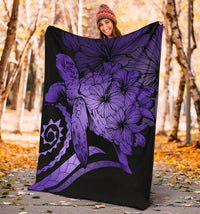 Hawaii Turtle Hibiscus Polynesian Vintage Premium Blanket - Purple - Polynesian Pride