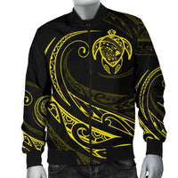 Hawaii Turtle Map Polynesian Men's Bomber Jacket - Yellow - Frida Style - Polynesian Pride