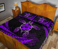 Hawaii Quilt Bed Set - Hibiscus Turtle Tribal Waves Purple - Polynesian Pride
