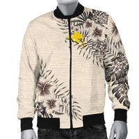 Papua New Guinea Men's Bomber Jacket - The Beige Hibiscus Beige - Polynesian Pride
