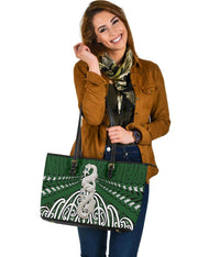 Maori Moko Tattoo Large Leather Tote, Manaia Pounamu - Polynesian Pride