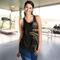 Federated States of Micronesia Women's Racerback Tank - Gold Tribal Wave - Polynesian Pride