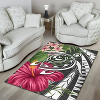 Hawaii Polynesian Turtle Tropical Hibiscus Plumeria Rug - Gray - Polynesian Pride