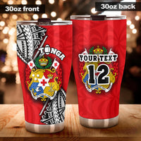 (Custom Personalised) Tonga Rugby Tumbler Polynesian Style Pinwheel - Custom Text and Number Tumbler 30oz X-Large Red - Polynesian Pride